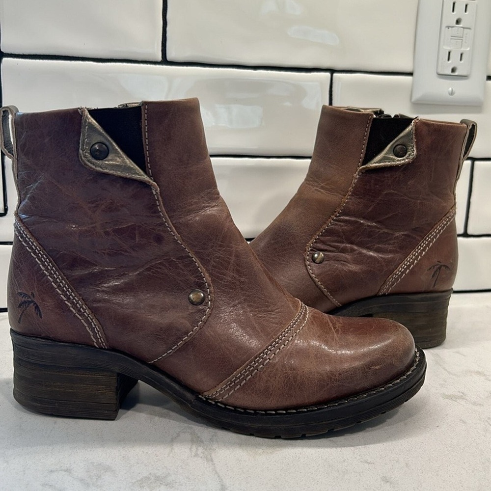Dromedaris Boots Women 37/7 Brown Leather Ankle Bootie Hippie Outdoor Kassia - Picture 2 of 16